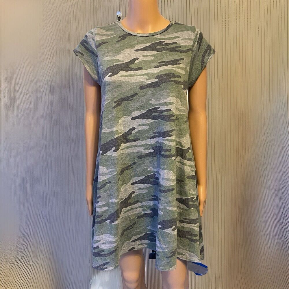 Elan Women Sz Small Camouflage Shift Mini Dress Pocket Outdoor Casual Camping
